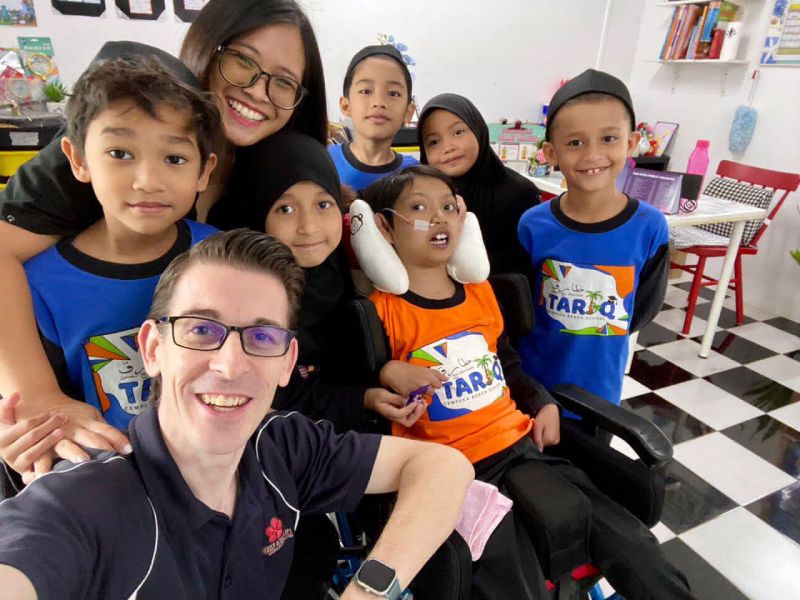 Students learning outdoors